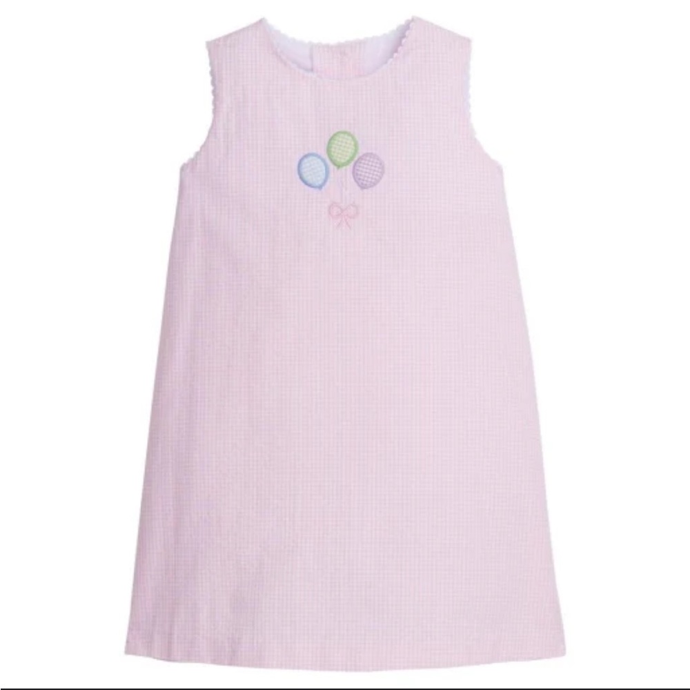New Little English LE daisy balloon dress gingham 5 scallop pink white plaid